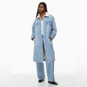 Aritzia TNA Murad Sherpa-Lined Denim Coat – Long Fleece-Lined Jean Jacket